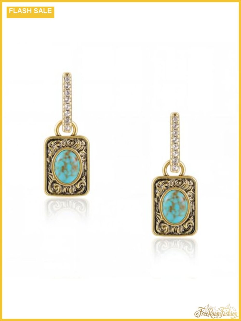 Turquoise Square Hoop Earrings for Women Hypoallergenic Stainless Steel Western